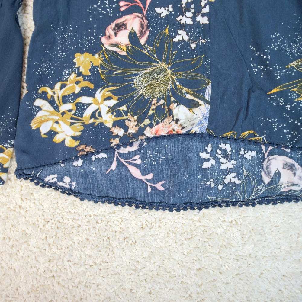 Jaase Floral High Low Top Womens Size S Blue Boho Bell Sleeve V-Neck Blouse - Picture 5 of 11